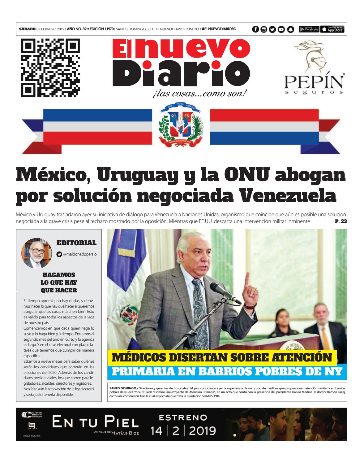 Portada Periódico El Nuevo Diario, Sábado 02 de Febrero 2019