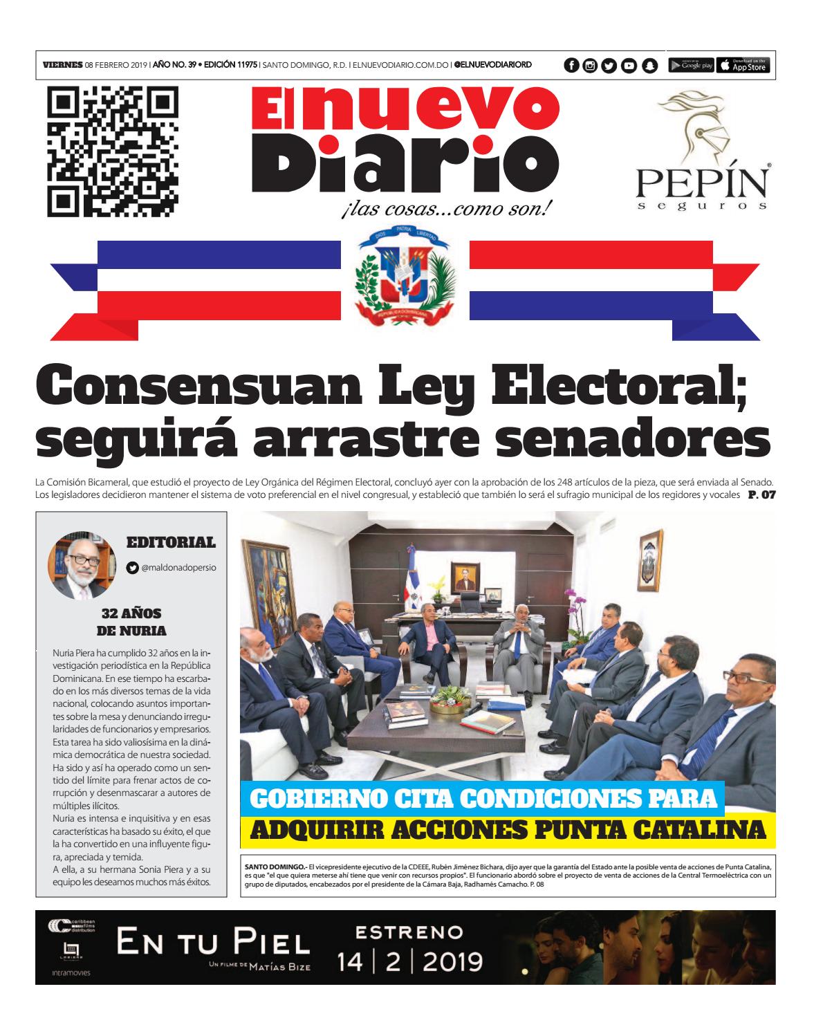 Portada Periódico El Nuevo Diario, Viernes 08 de Febrero 2019