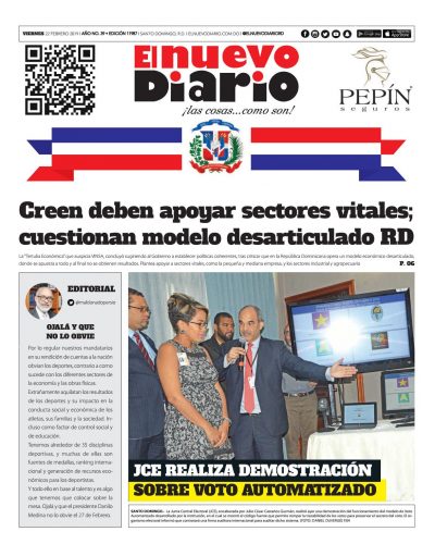 Portada Periódico El Nuevo Diario, Viernes 22 de Febrero 2019