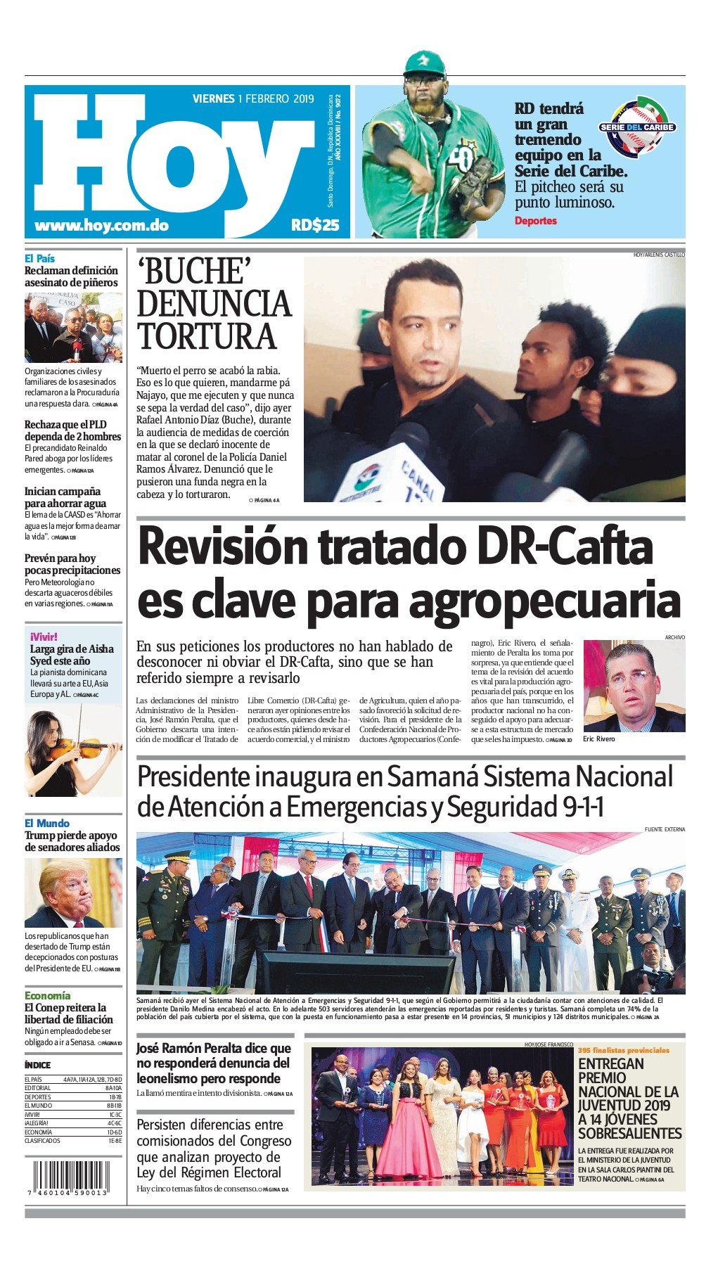 Portada Periódico Hoy, Viernes 01 de Febrero 2019