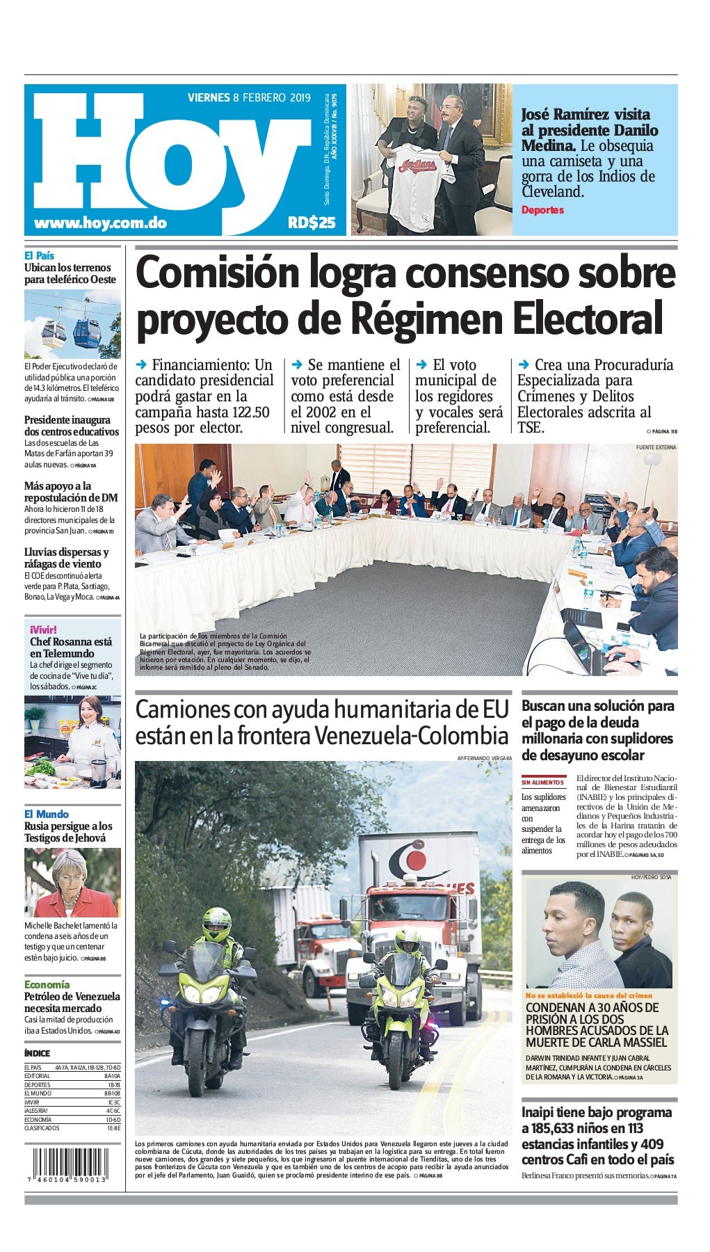 Portada Periódico Hoy, Viernes 08 de Febrero 2019