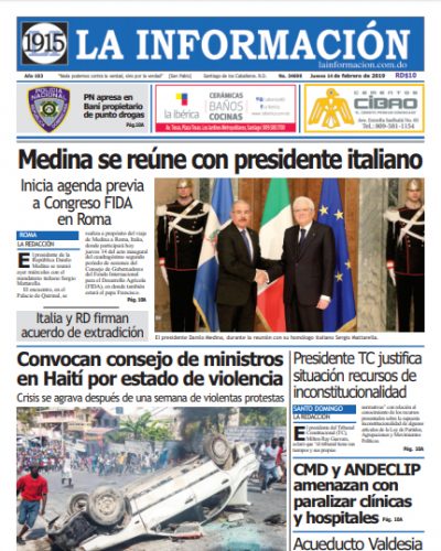 Portada Periódico La Información, Jueves 14 de Febrero 2019