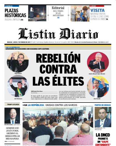 Portada Periódico Listín Diario, Jueves 07 de Febrero 2019