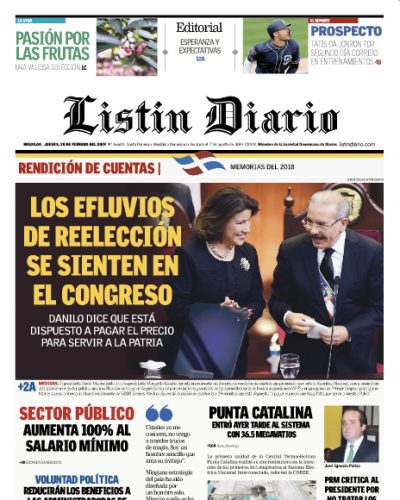 Portada Periódico Listín Diario, Jueves 28 de Febrero 2019