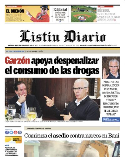 Portada Periódico Listín Diario, Lunes 04 de Febrero 2019