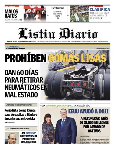 Portada Periódico Listín Diario, Martes 26 de Febrero 2019