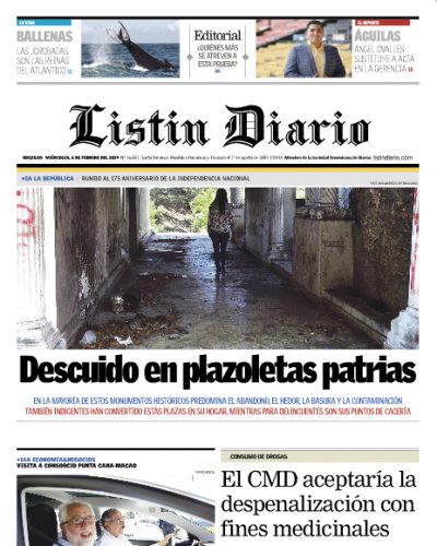 Portada Periódico Listín Diario, Miércoles 06 de Febrero 2019