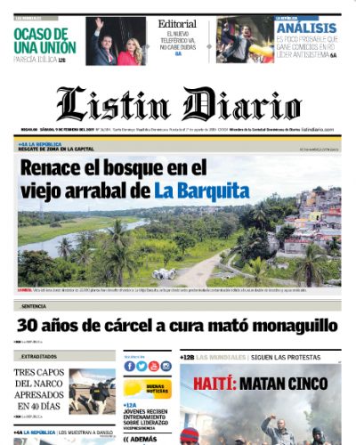 Portada Periódico Listín Diario, Sábado 09 de Febrero 2019