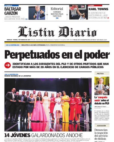 Portada Periódico Listín Diario, Viernes 01 de Febrero 2019