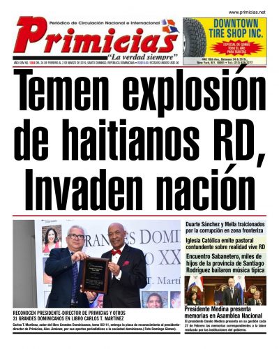 Portada Periódico Primicias, Lunes 25 de Febrero 2019