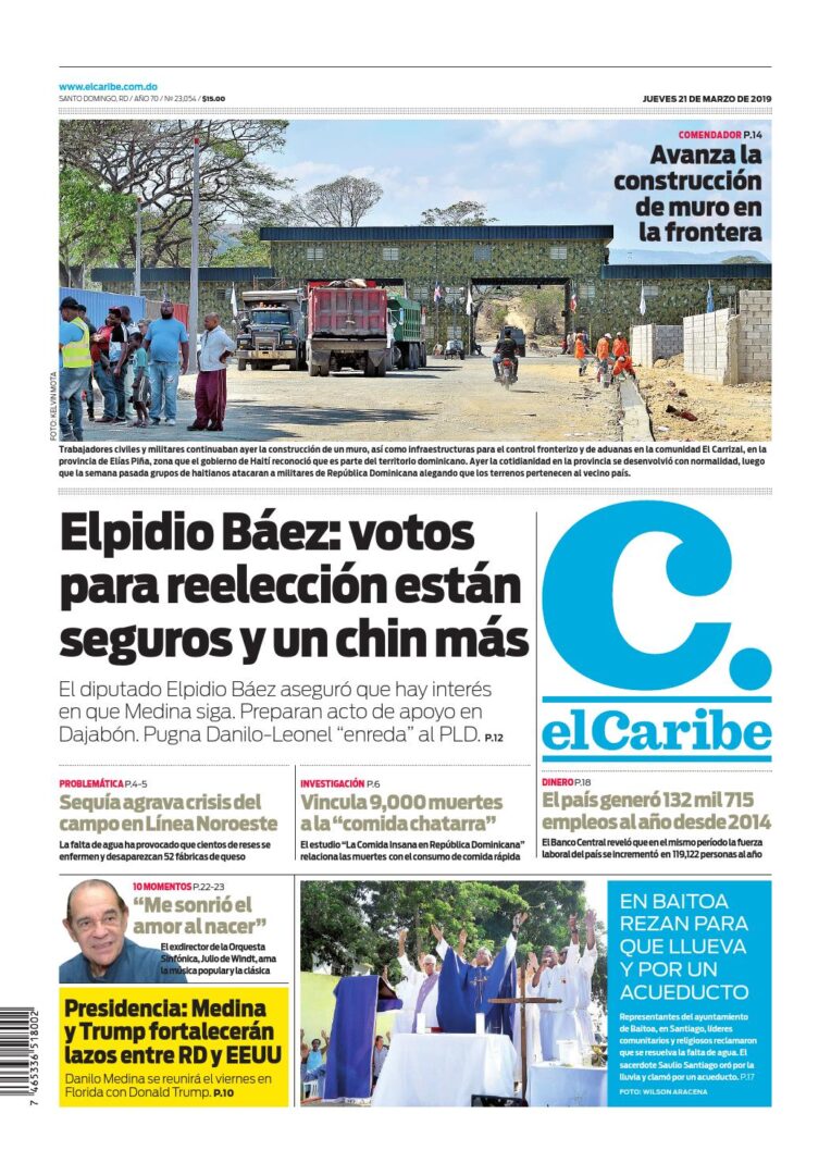 Portada Periódico El Caribe, Jueves 21 de Marzo 2019