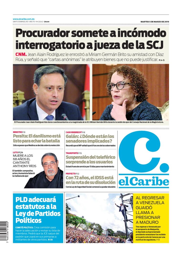Portada Periódico El Caribe, Martes 05 de Marzo 2019