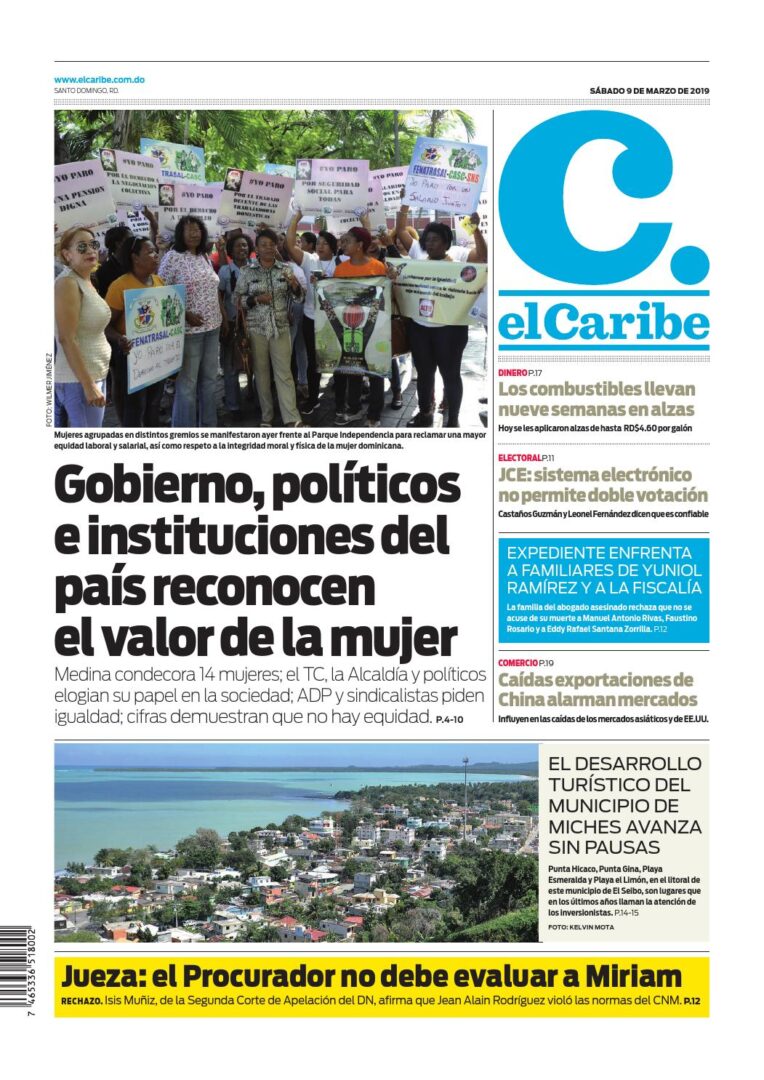 Portada Periódico El Caribe, Sábado 08 de Marzo 2019