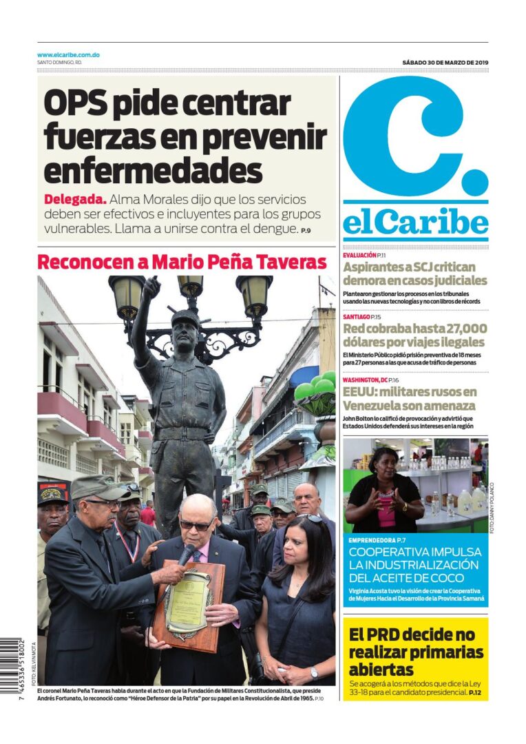 Portada Periódico El Caribe, Sábado 30 de Marzo 2019
