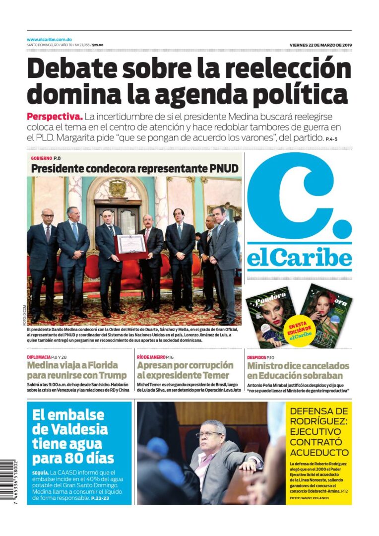 Portada Periódico El Caribe, Viernes 22 de Marzo 2019