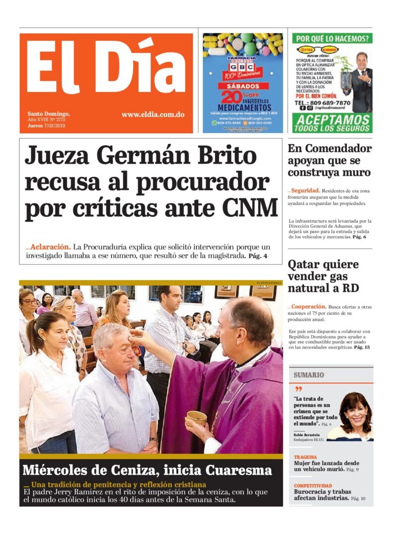 Portada Periódico El Día, Jueves 07 de Marzo 2019