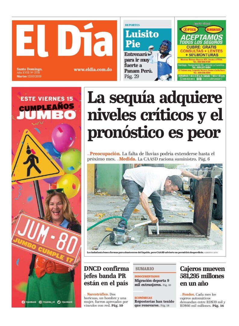 Portada Periódico El Día, Martes 12 de Marzo 2019