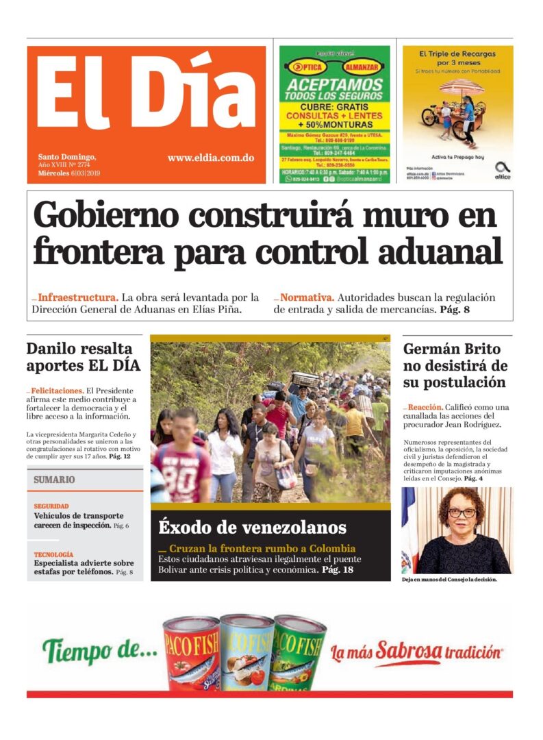 Portada Periódico El Día, Miércoles 06 de Marzo 2019