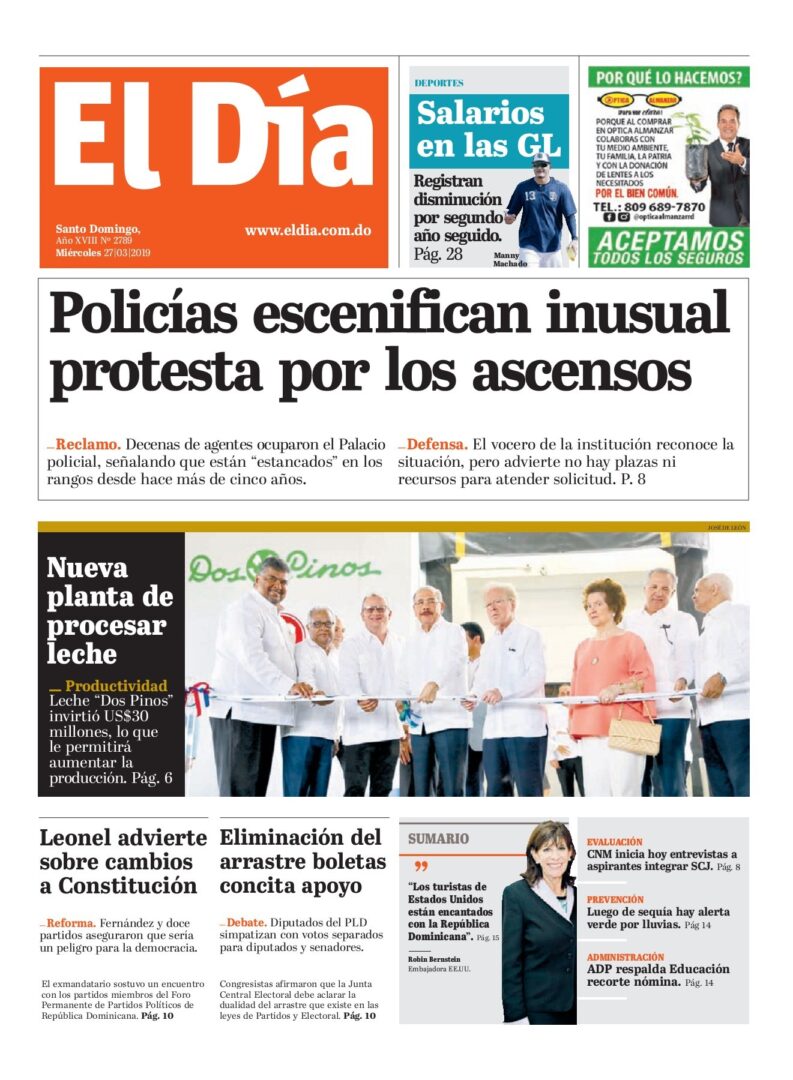 Portada Periódico El Día, Miércoles 27 de Marzo 2019