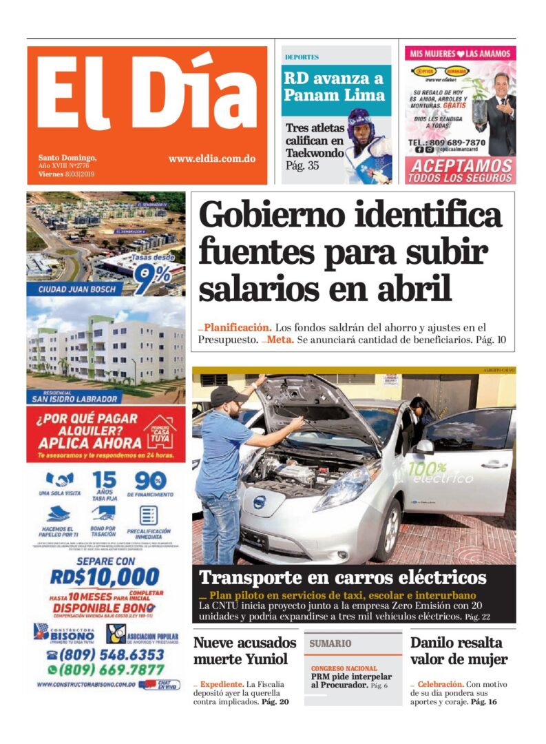 Portada Periódico El Día, Viernes 08 de Marzo 2019