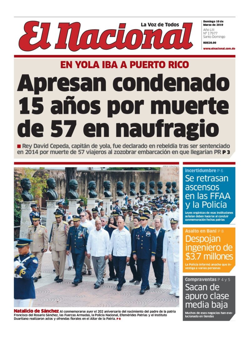 Portada Periódico El Nacional, Domingo 10 de Marzo 2019
