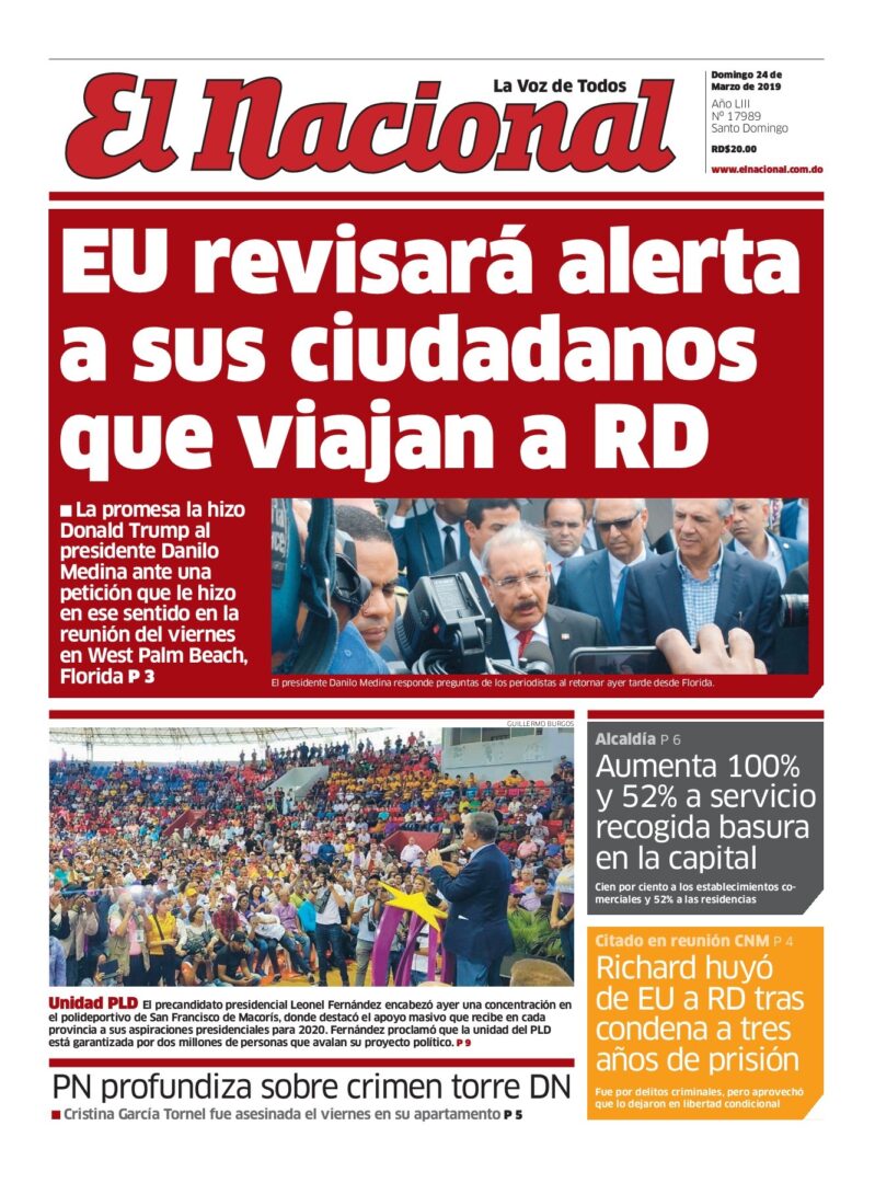 Portada Periódico El Nacional, Domingo 24 de Marzo 2019