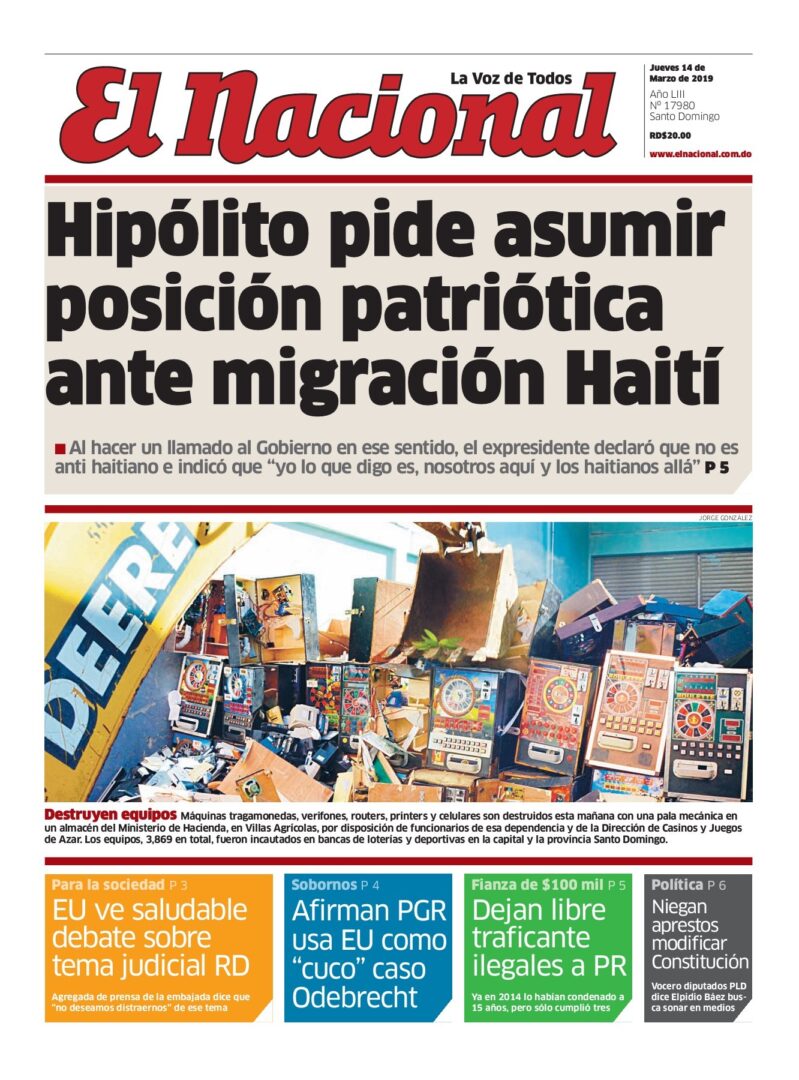 Portada Periódico El Nacional, Jueves 14 de Marzo 2019