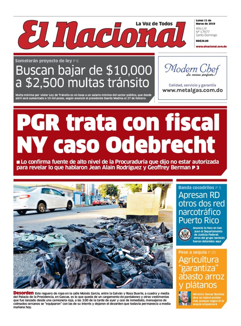 Portada Periódico El Nacional, Lunes 11 de Marzo 2019