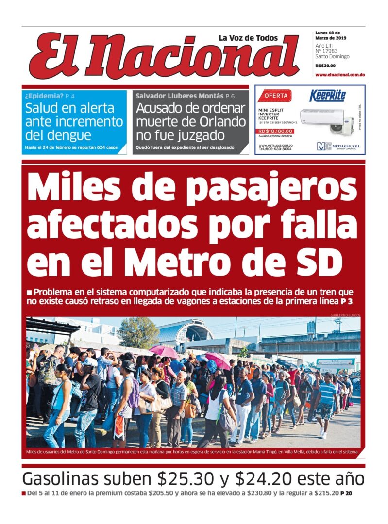 Portada Periódico El Nacional, Lunes 18 de Marzo 2019