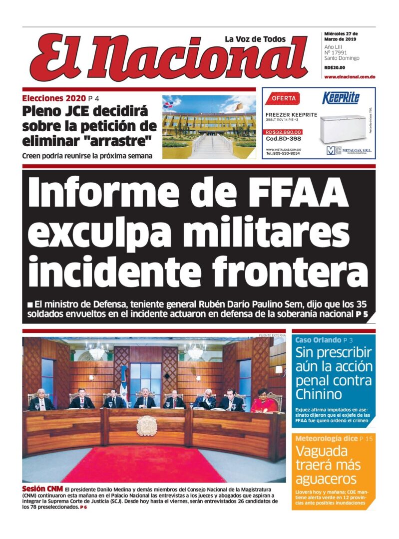Portada Periódico El Nacional, Miércoles 27 de Marzo 2019