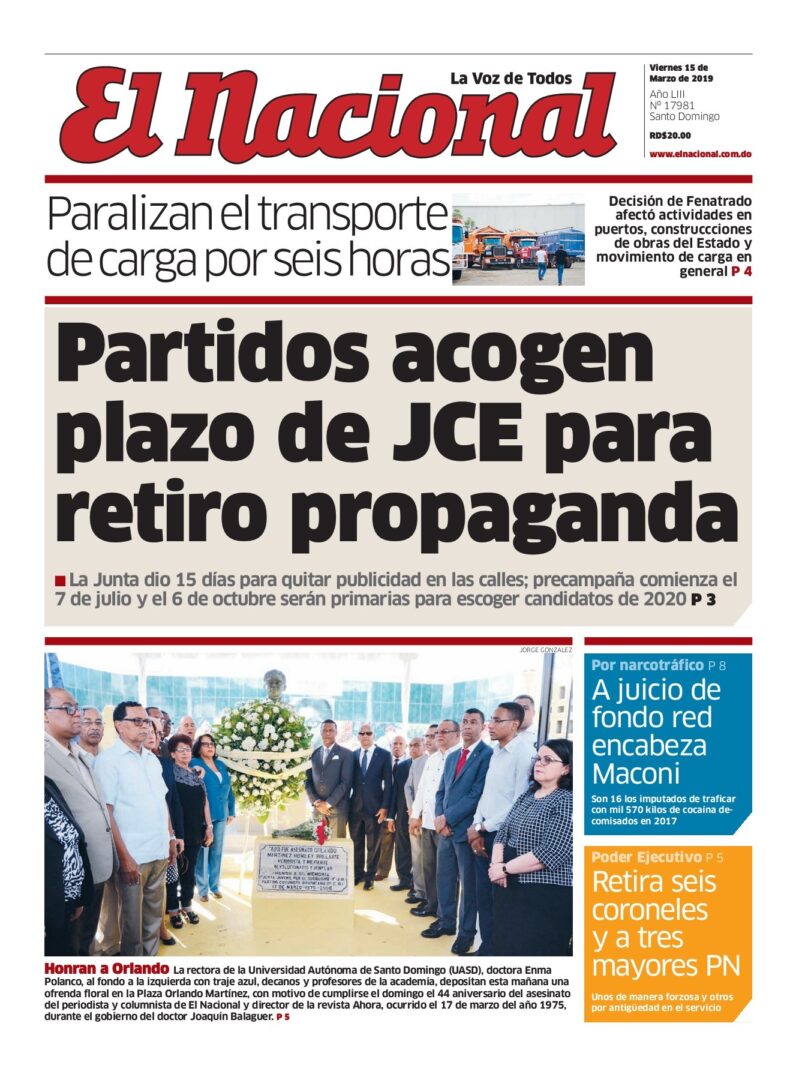 Portada Periódico El Nacional, Viernes 15 de Marzo 2019