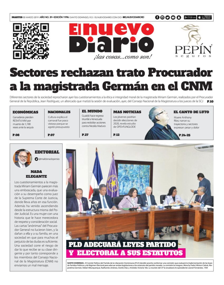 Portada Periódico El Nuevo Diario, Martes 05 de Marzo 2019