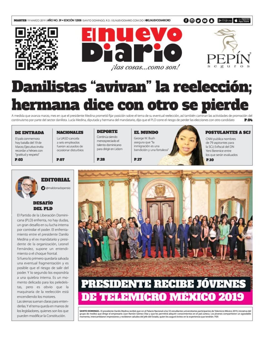 Portada Periódico El Nuevo Diario, Martes 19 de Marzo 2019