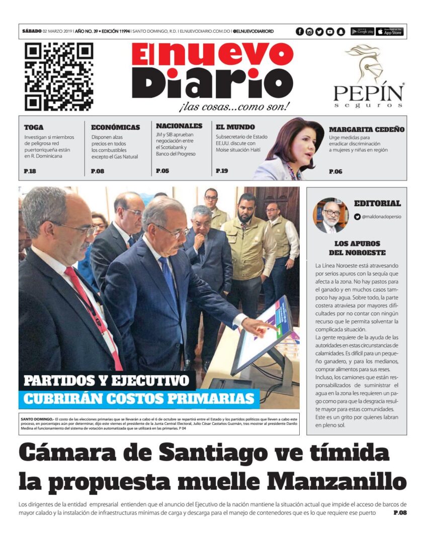 Portada Periódico El Nuevo Diario, Sábado 02 de Marzo 2019