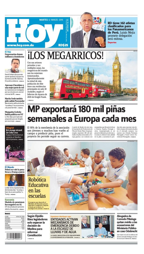 Portada Periódico Hoy, Martes 12 de Marzo 2019