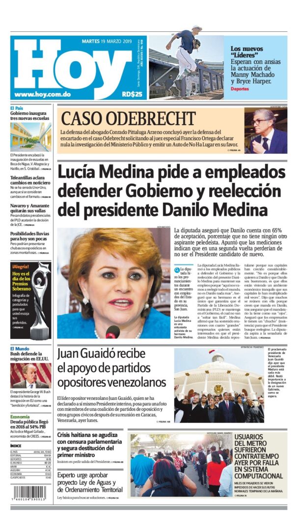 Portada Periódico Hoy, Martes 19 de Marzo 2019