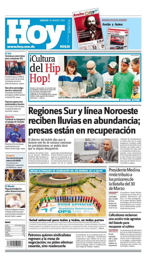 Portada Periódico Hoy, Sábado 30 de Marzo 2019