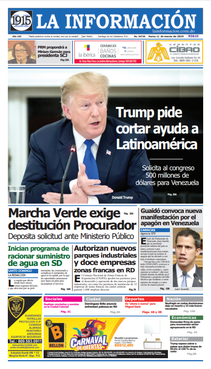 Portada Periódico La Información, Martes 12 de Marzo 2019
