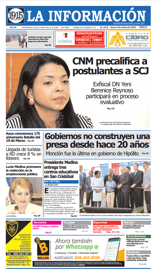 Portada Periódico La Información, Martes 19 de Marzo 2019