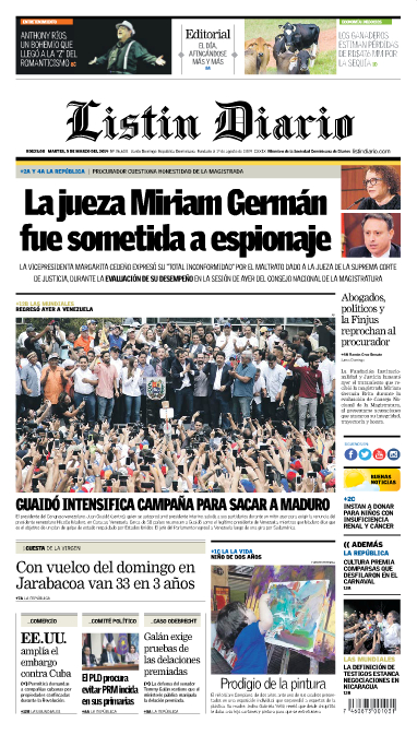 Portada Periódico Listín Diario, Martes 05 de Marzo 2019