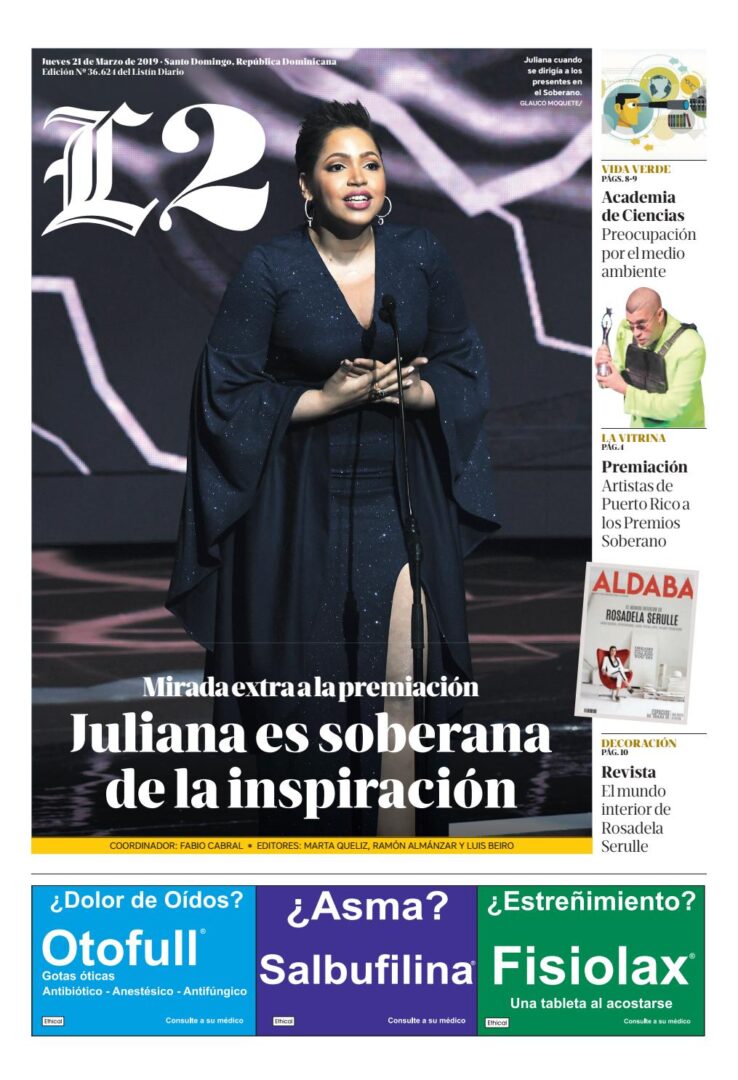Portada Periódico Listín Diario – Sección L2, Jueves 21 de Marzo 2019