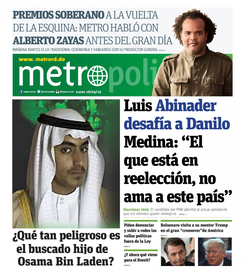 Portada Periódico Metro, Lunes 18 de Marzo 2019