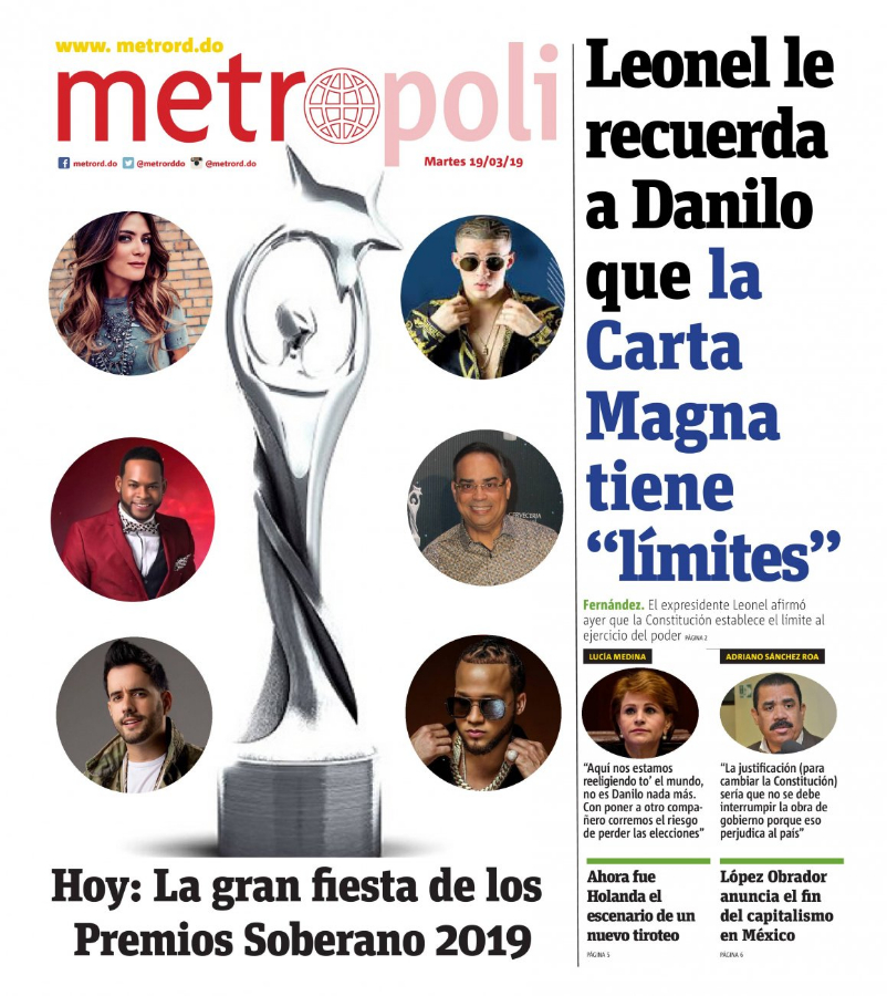 Portada Periódico Metro, Martes 19 de Marzo 2019