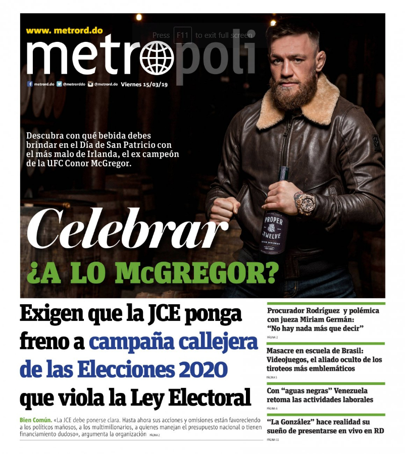 Portada Periódico Metro, Viernes 15 de Marzo 2019