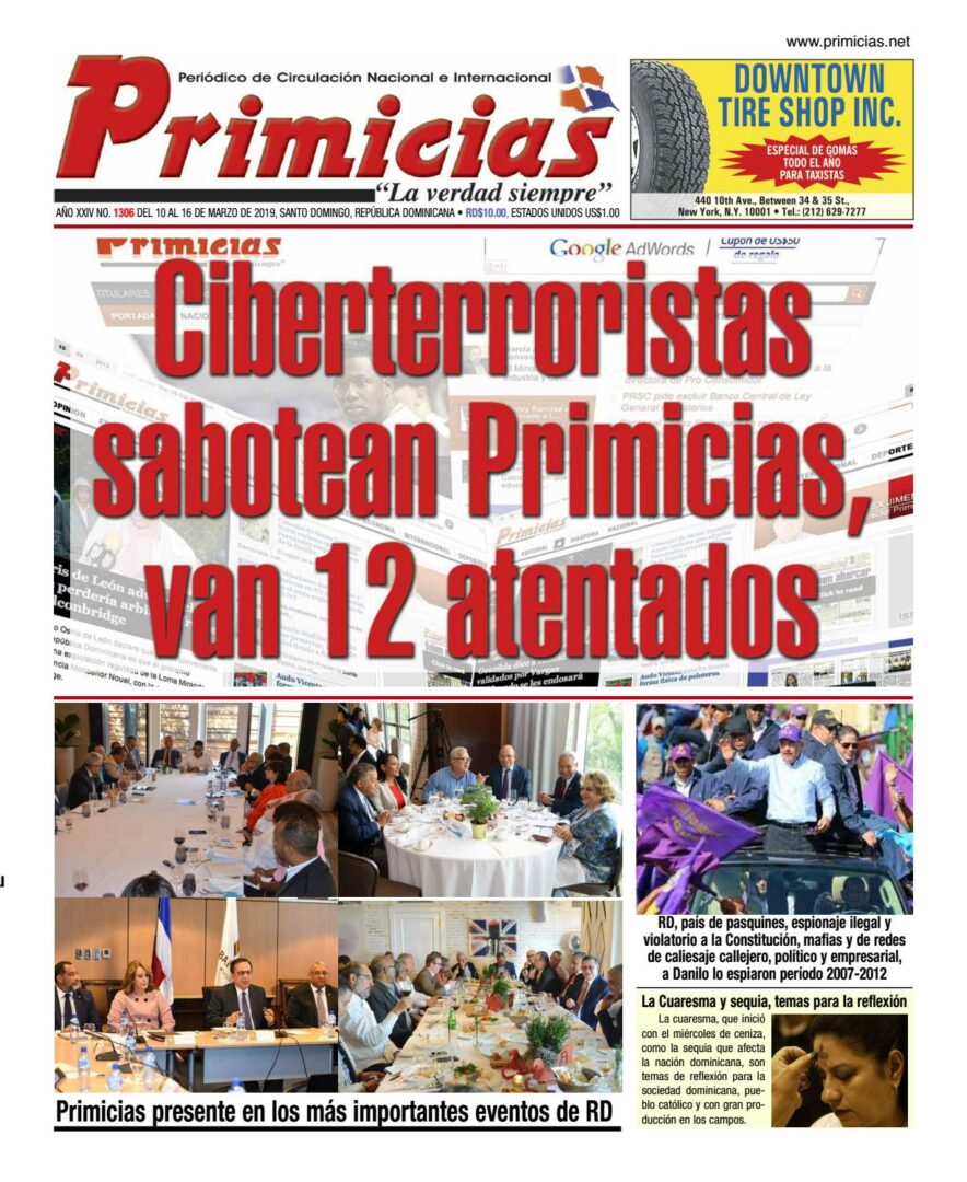 Portada Periódico Primicias, Lunes 11 de Marzo 2019