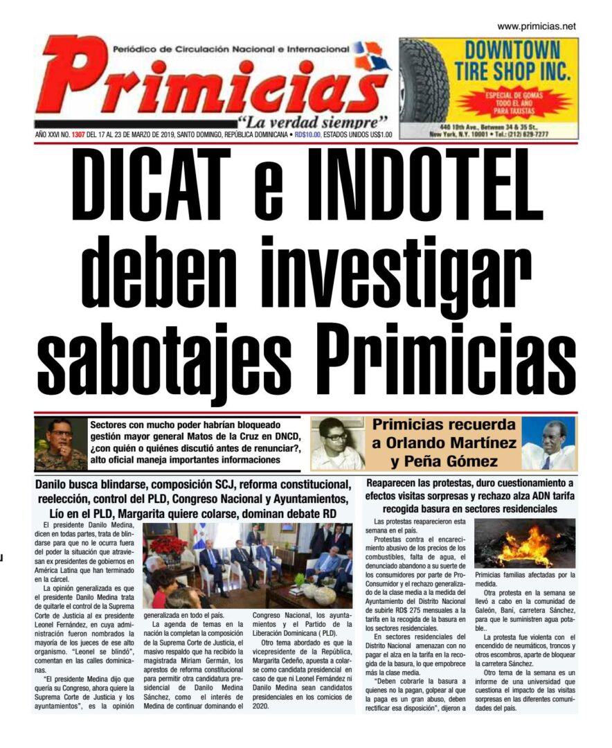 Portada Periódico Primicias, Lunes 18 de Marzo 2019
