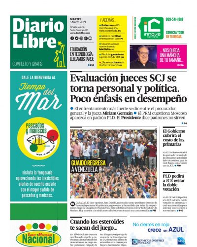 Portada Periódico Diario Libre, Martes 05 de Marzo 2019