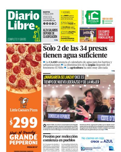 Portada Periódico Diario Libre, Martes 12 de Marzo 2019