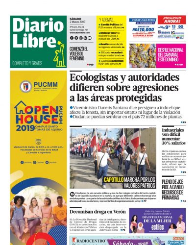 Portada Periódico Diario Libre, Sábado 02 de Marzo 2019