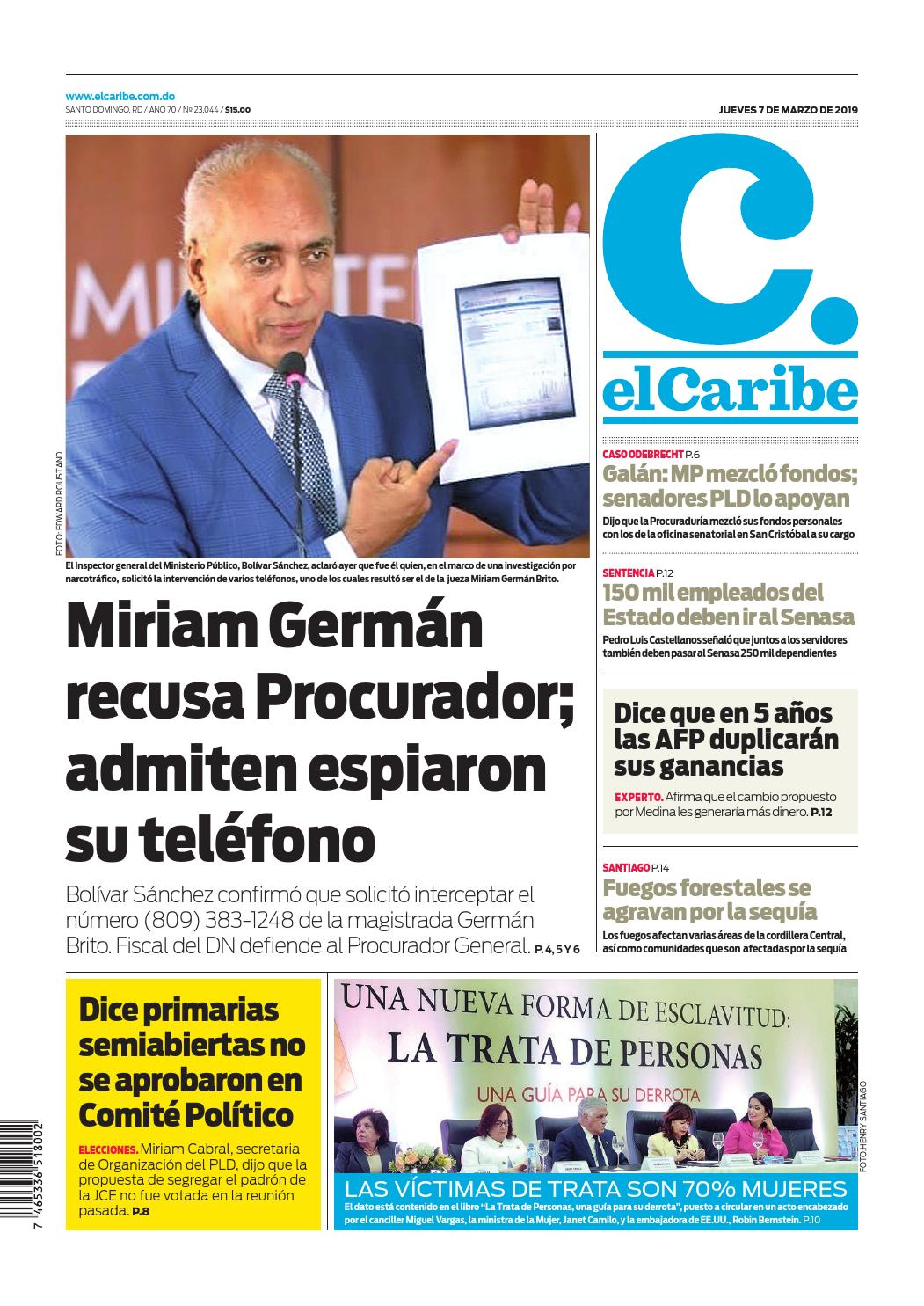 Portada Periódico El Caribe, Jueves 07 de Marzo 2019